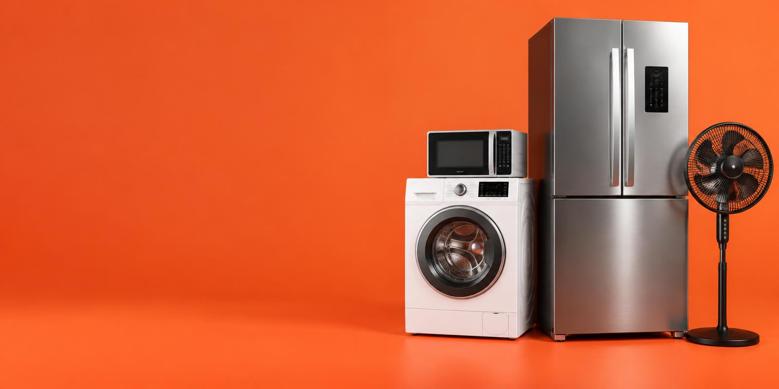 Geladeira, lavadora, micro-ondas e ventilador